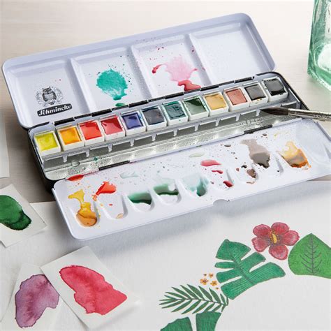 schmincke akademie aquarell solid metal box with 12 half pans|Schmincke AKADEMIE Aquarell Watercolor Solid Compact Metal .